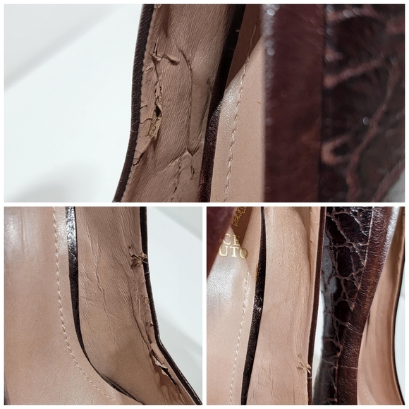 Vince Camuto VC-Norrow "Dark Wood" Embossed Leather Heels - Picture 7 of 9